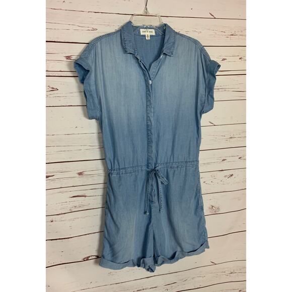 Cloth & Stone Anthropologie Women's S Small Blue Chambray Tencel Shorts Romper - Picture 7 of 12